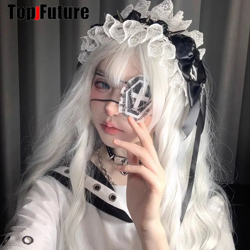 Streetwear Y2k kız kadınlar gotik Lolita Cosplay Harajuku Punk Steampunk dantel başak çapraz Hairbands Hairband çapraz göz maskesi