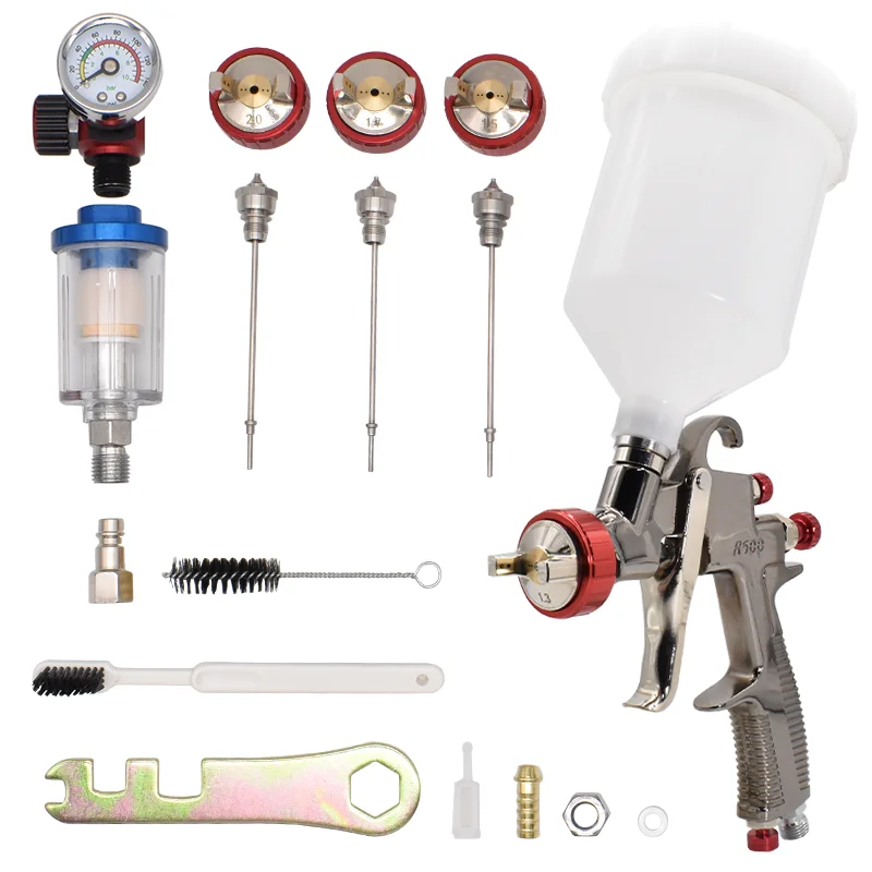 

NEW R500 LVLP Spray Gun and Air Regulator Gauge Oil-Water Separator Filter 600CC 1.3/1.5/1.7/2.0mm Nozzle Spray Gun Paint