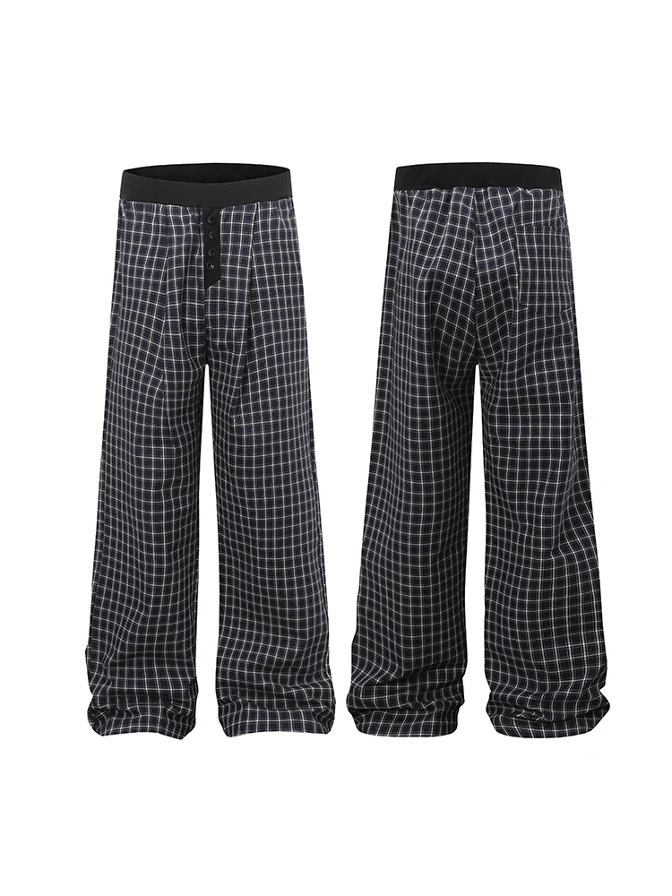

American Retro Blue White Plaid Casual Pants Men Women Loose Wide Leg Straight Cut Long Pants Youthful Vitali Sle Summer