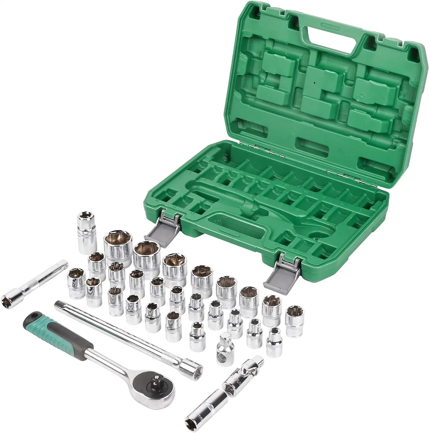 

32pcs 1/2" 1/4" 3/8" Socket and Drive Tool Set Mechanics Tools Kit Ratchet Wrench Sockets Set Metric Drive Socket Set, 1/2" 1/4