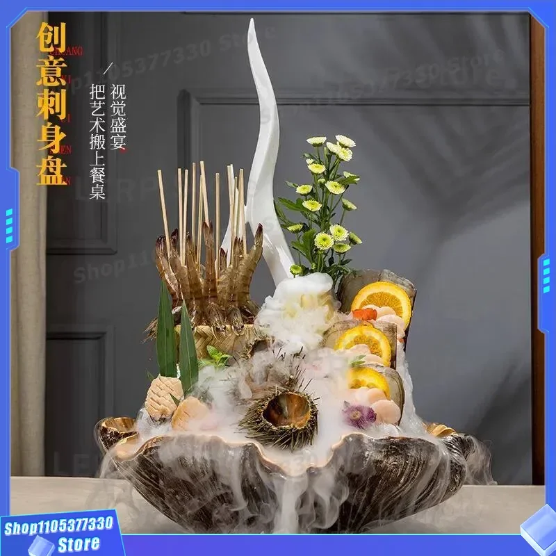 Premium Salmon Sashimi Platter Japanese Style Dry Ice Serving Plate Elegant Seafood Dish Decorative Tray for Restaurant Home