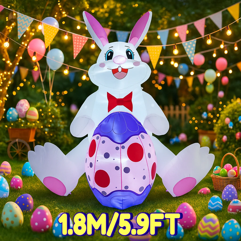 

1.8M/5.9FT Inflatable Model Easter Holiday Festival Rabbit Blue Easter Egg DIY Decoration Outdoor Garden Yard LED Light Decor