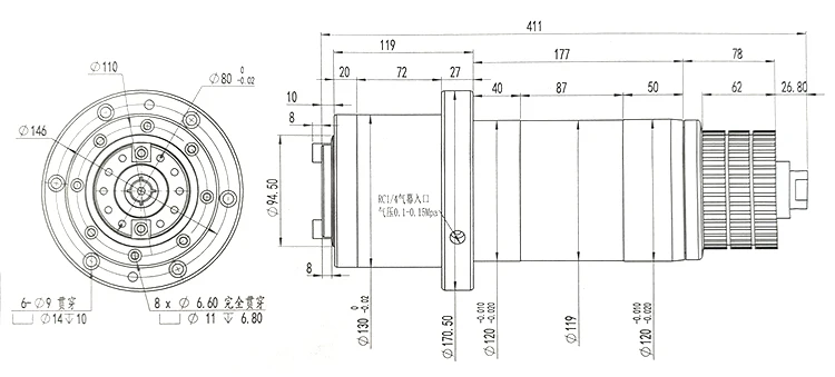 BT40-120-6000RPM Belt Drive Spindle For Machining Center Carving And Milling Aluminum