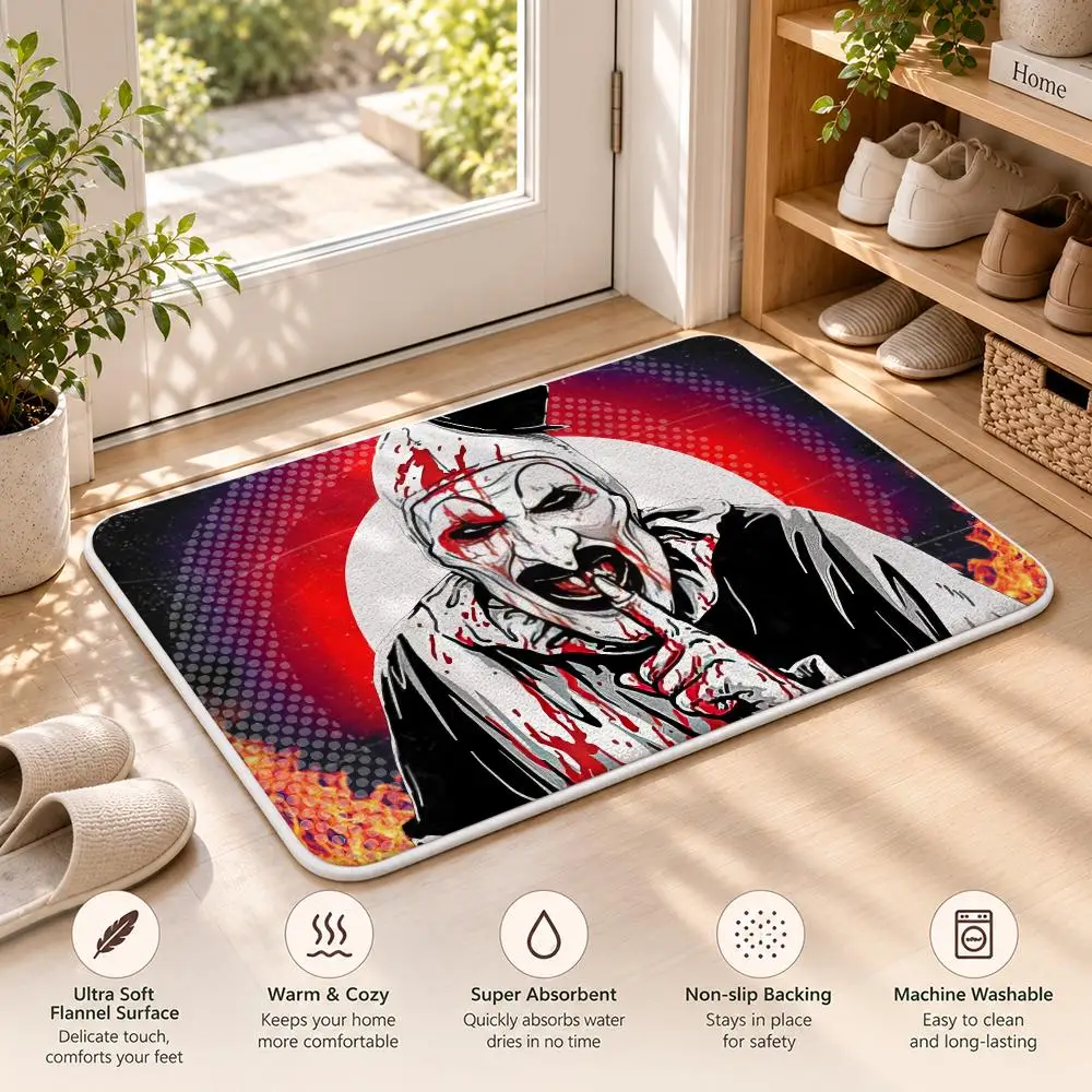 T-Terrifier Horror Movie Cool Floor Mat Flannel Rug Soft Non Slip Door Mat For Bathroom Bedroom Kitchen Living Room Home Decor