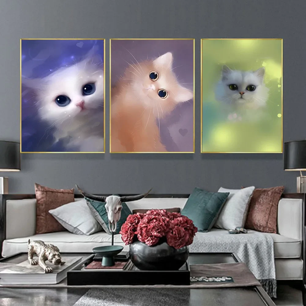 3pcs Cute Cat Nordic Posters Customized Wall Art Picture Canvas Poster Paintings Living Room Modular Decor Bedroom Decoration