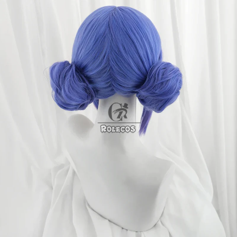ROLECOS Synthetisch Haar Spel LOL Crystal Rose Sona Cosplay Pruiken Met Broodjes Sona Halloween 30 cm Korte Blauwe Pruik Synthetisch haar