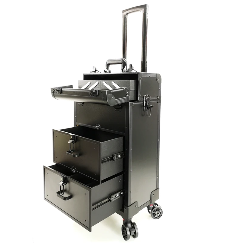 ماكياج Baina ضوء فاخر سبائك الألومنيوم عربة كبيرة حقيبة مستحضرات التجميل المهنية ماكياج الفنان مسمار الفن نسيج الشعر التطريز = #3