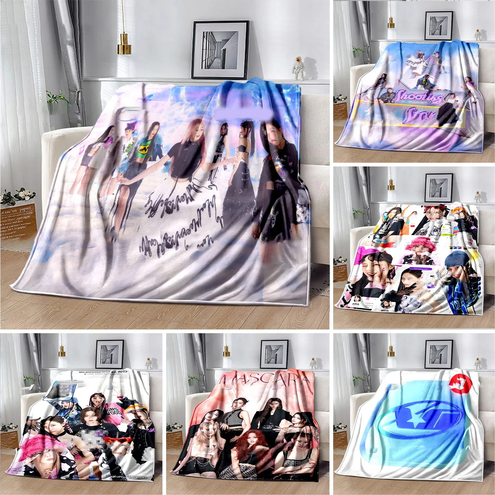 

Japanese HipHop Girl Group Xg Character Print Blanket Shooting Stars Warm Plush Cozy Throw Blanket for Beding Couch Fans Blanket