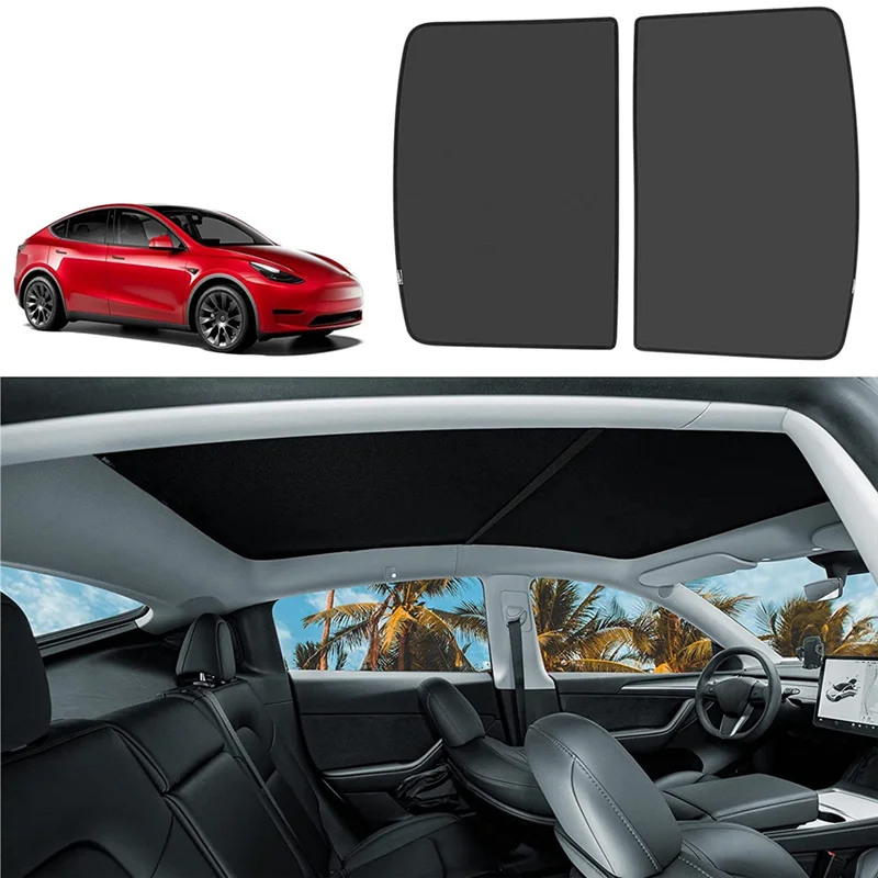 For Tesla Model Y 2020-2023 Glass Roof Sunshade Front & Rear Top Windows Sun Shade Won'T Sag, Black 2PCS