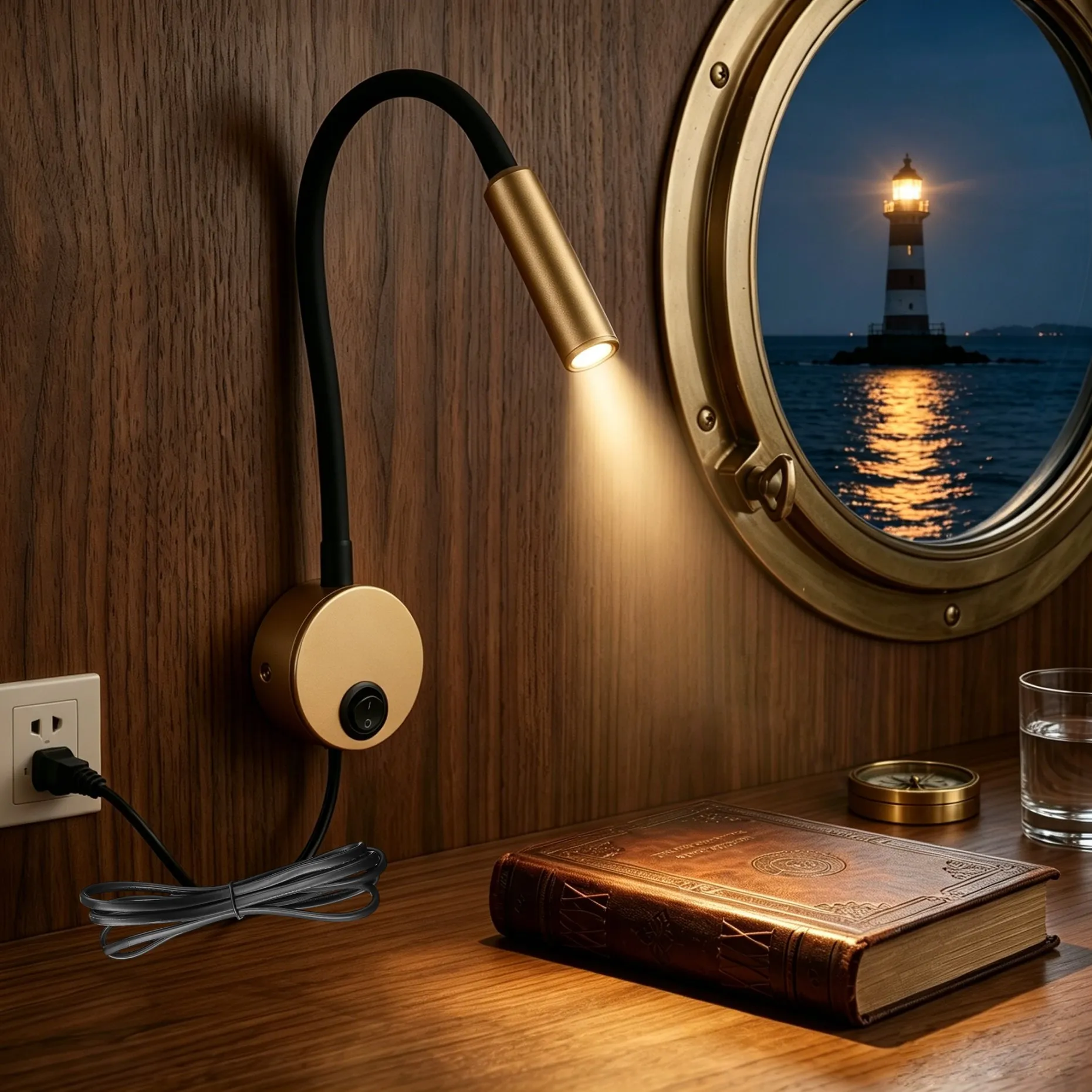 European Gooseneck Wall Reading Light 3W LED Bedside Lamp Gold Gray Ideal for Home Hotel Headboard Decor