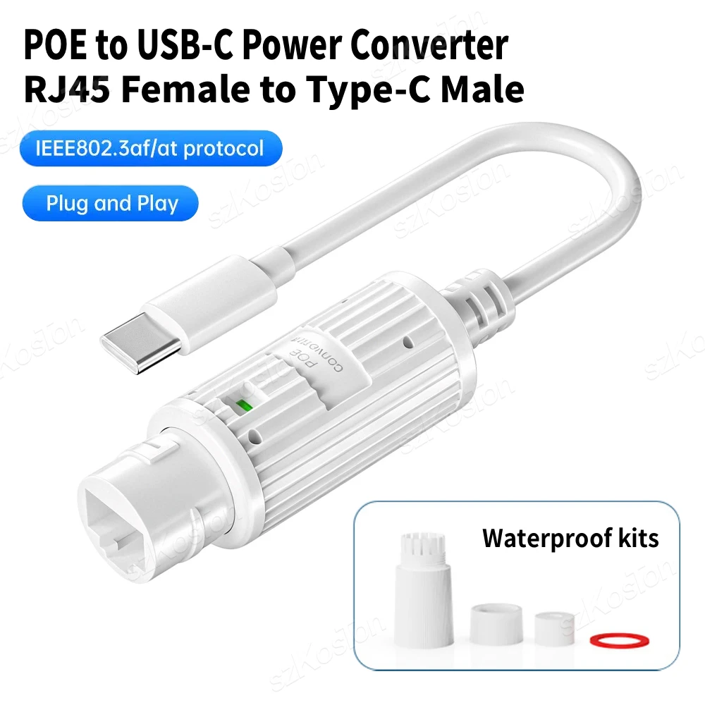 conversor-de-energia-poe-para-usb-c-a-prova-d'Agua-para-uso-externo-com-adaptador-de-carregamento-rj45-femea-para-tipo-c-macho-para-cameras-de-seguranca