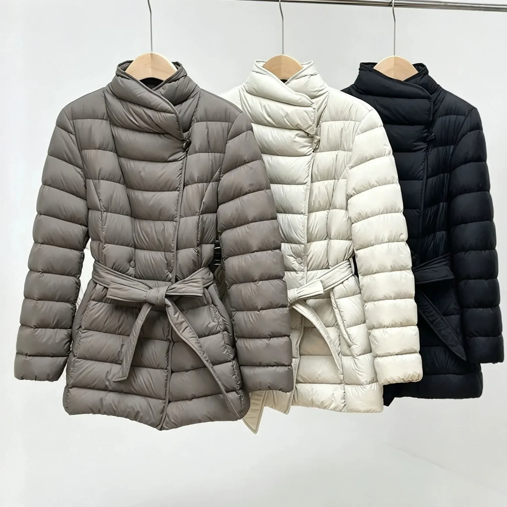 2026 Autumn and Winter New Women's Down Jacket Windproof Lace Up Slim Fit Jacket