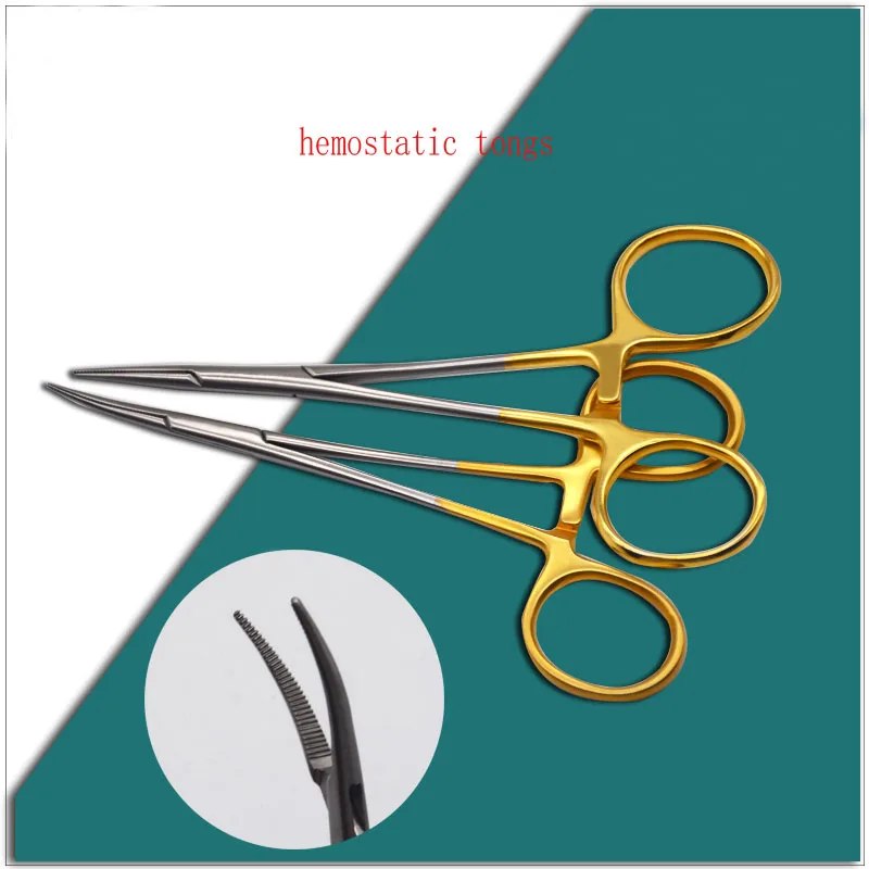 Boutique stainless steel hemostatic forceps gold handle double eyelid hemostatic forceps straight curved full teeth