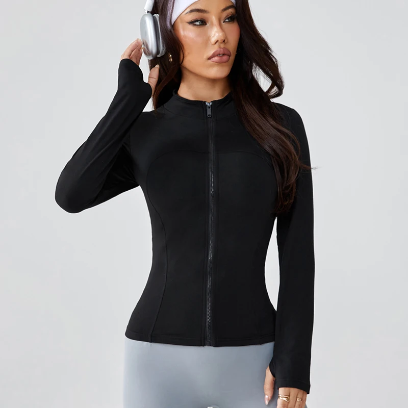 Stand-up collar sports jacket for women slimming and shaping sun protection professional running training fitness cardigan image 4