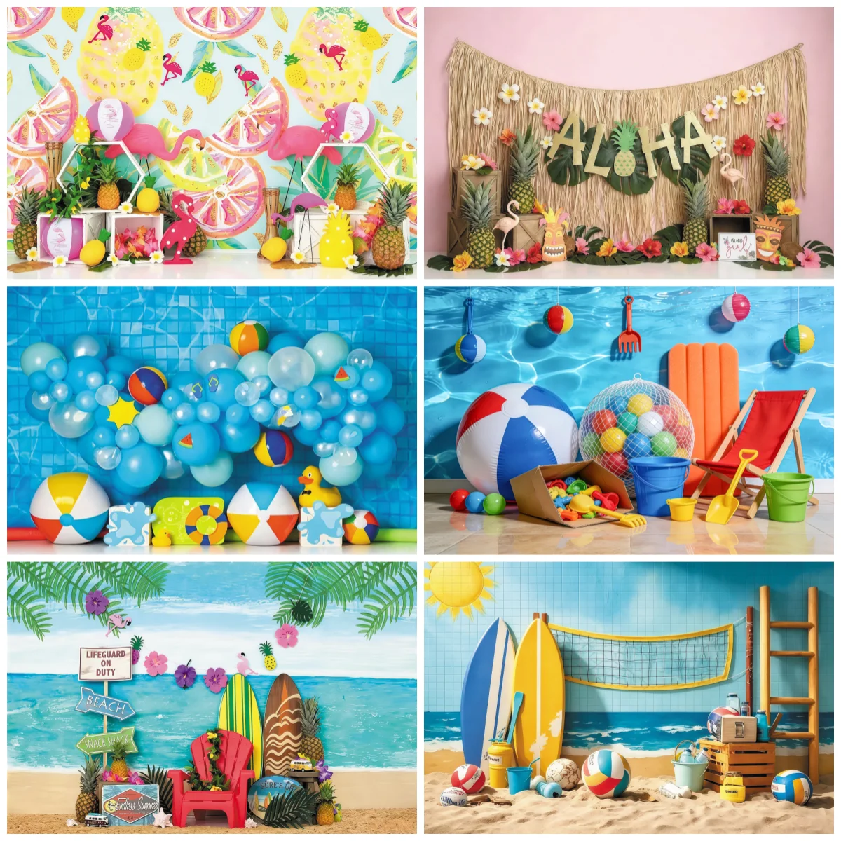 Summer Beach Paradise Photo Background Sail Boat Kids Birthday Cake Smash Photography Backdrop Aloha Hawaii Photo Studio Props