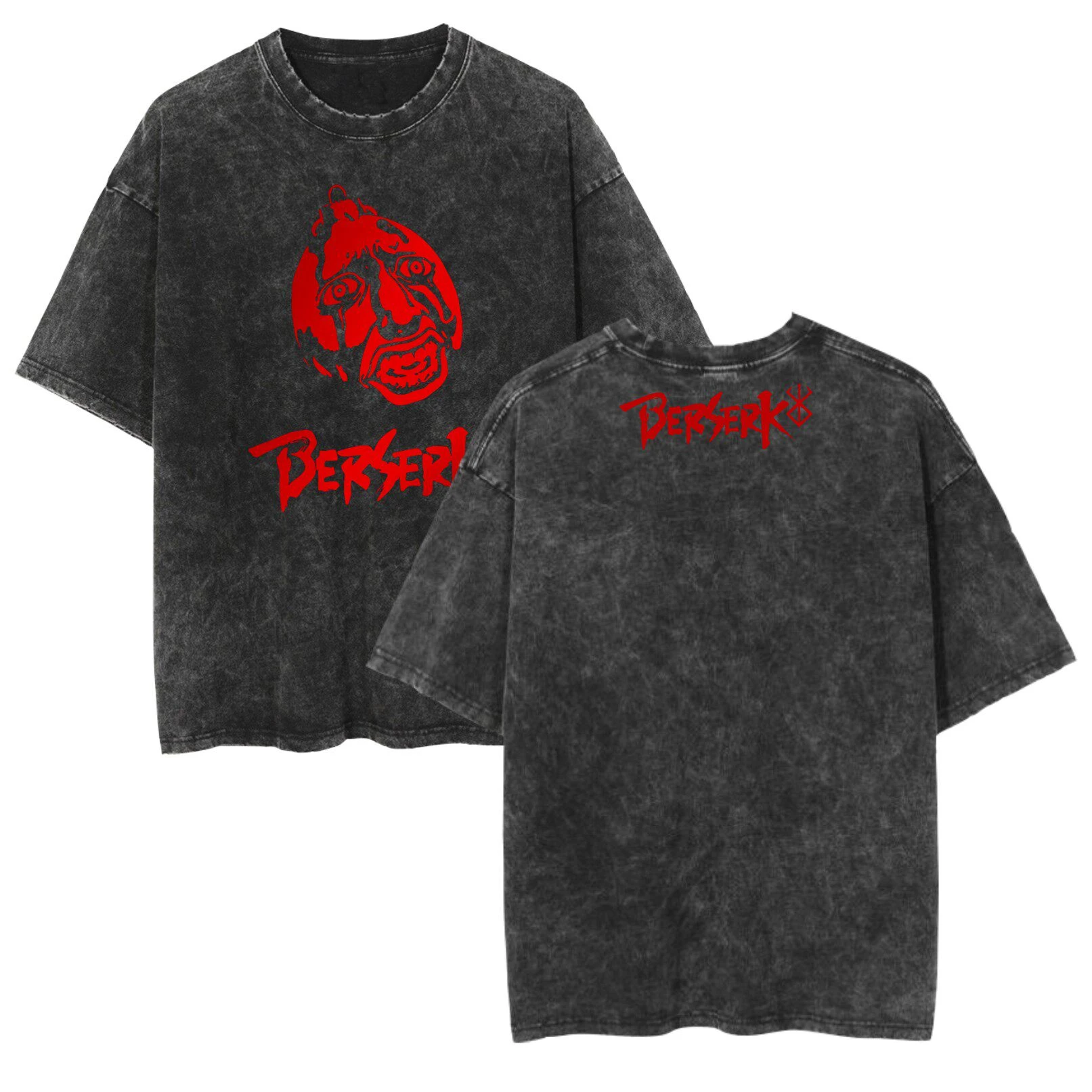 Pop Summer Berserk Stained Leather Washed Vintage Short Sleeve T-shirt - Warrior Shirt - Retro High Street Loose Cotton Top