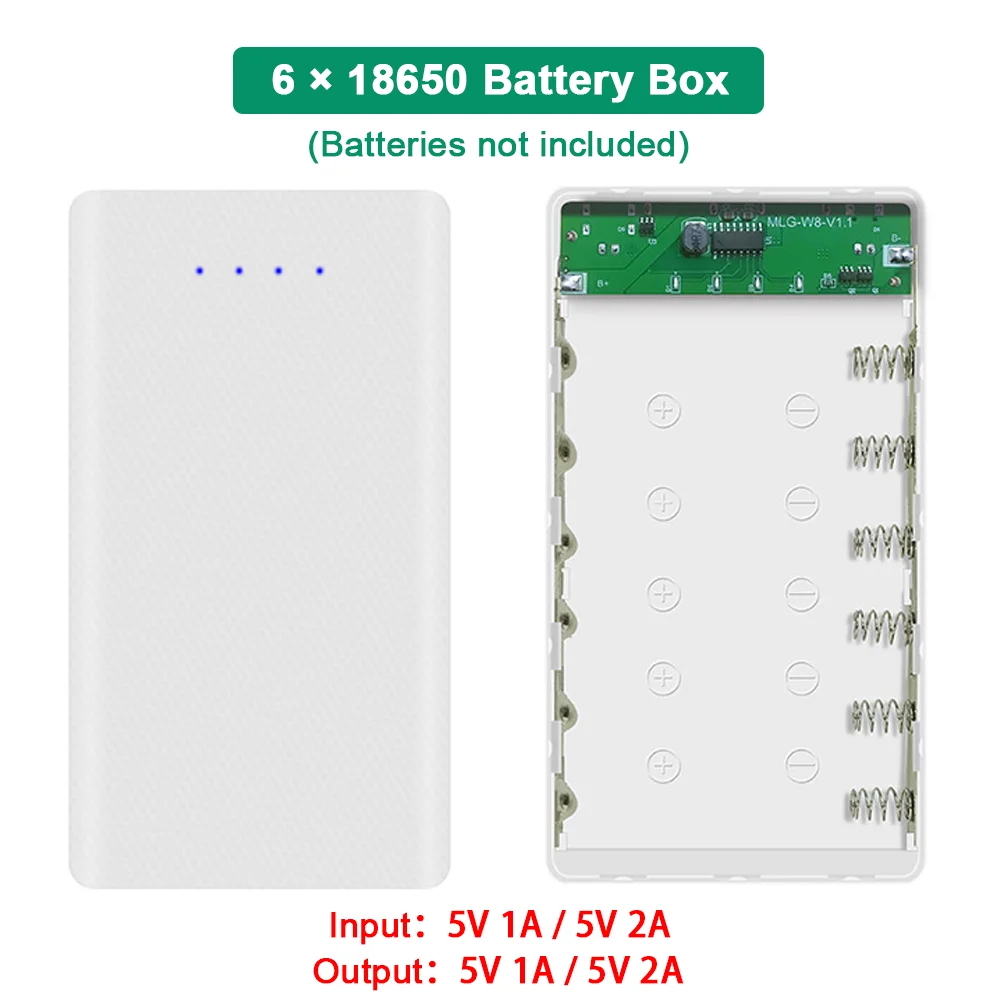 6*18650 Battery Storage Box Welding-free DIY Power Bank Case Dual USB Mobile Phone Charger Holder 5V 1A or 2A Output