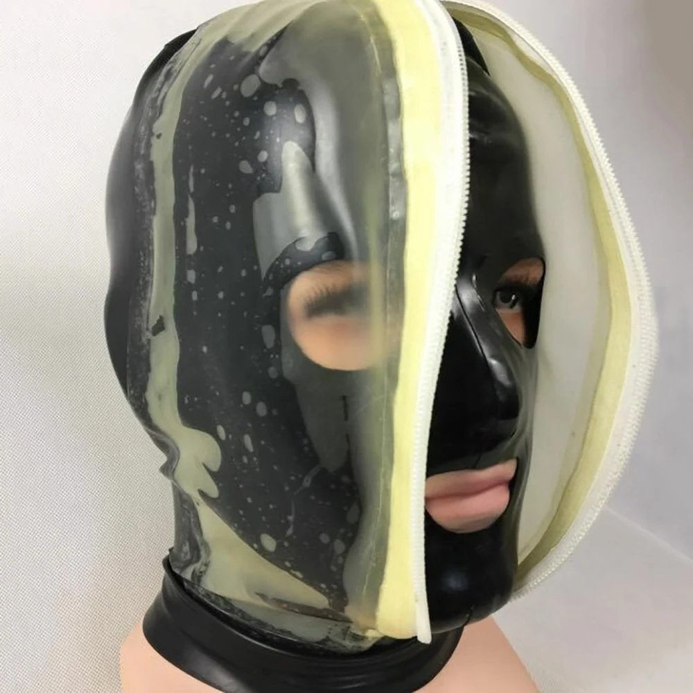 Latex Hood Rubber Fetish Cosplay Props Black Transparent Double Layer Hood Suffocation Game Enthusiast Suit