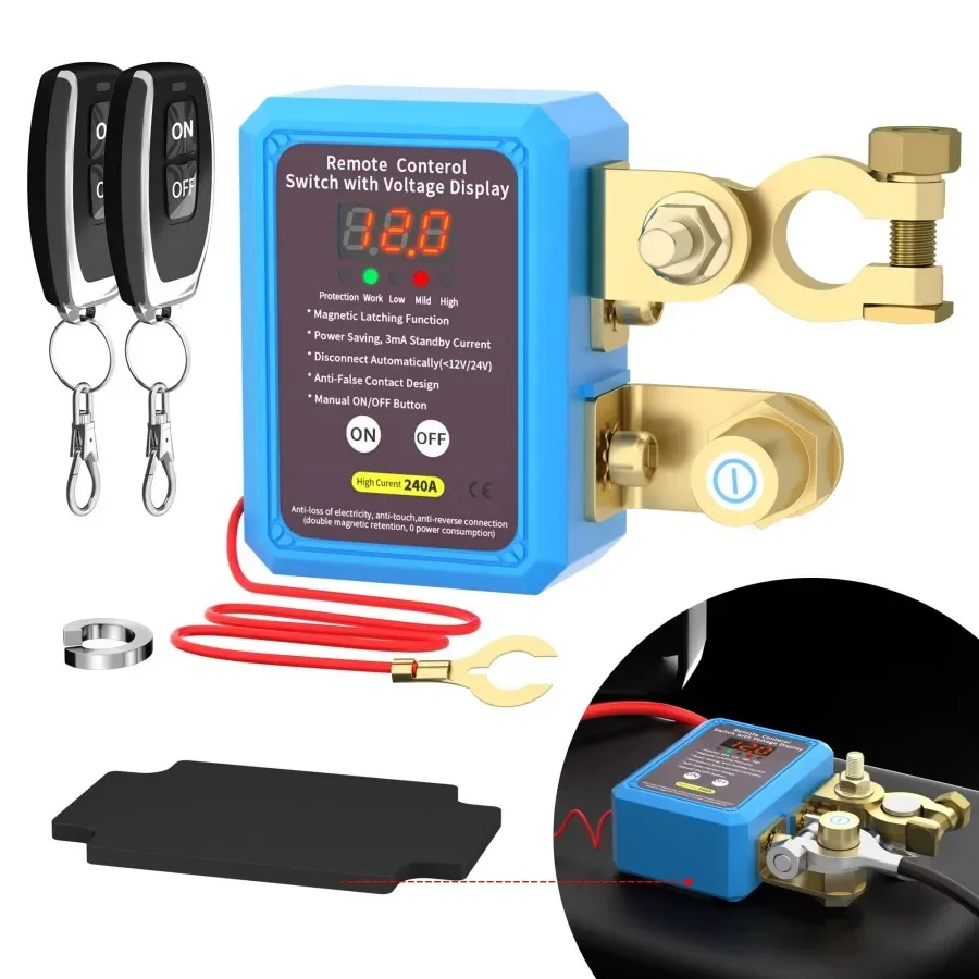 

240A 12V Auto Battery Master Switch with Remote Kill Switch Remote Battery Disconnect Switch with LED Voltage Display