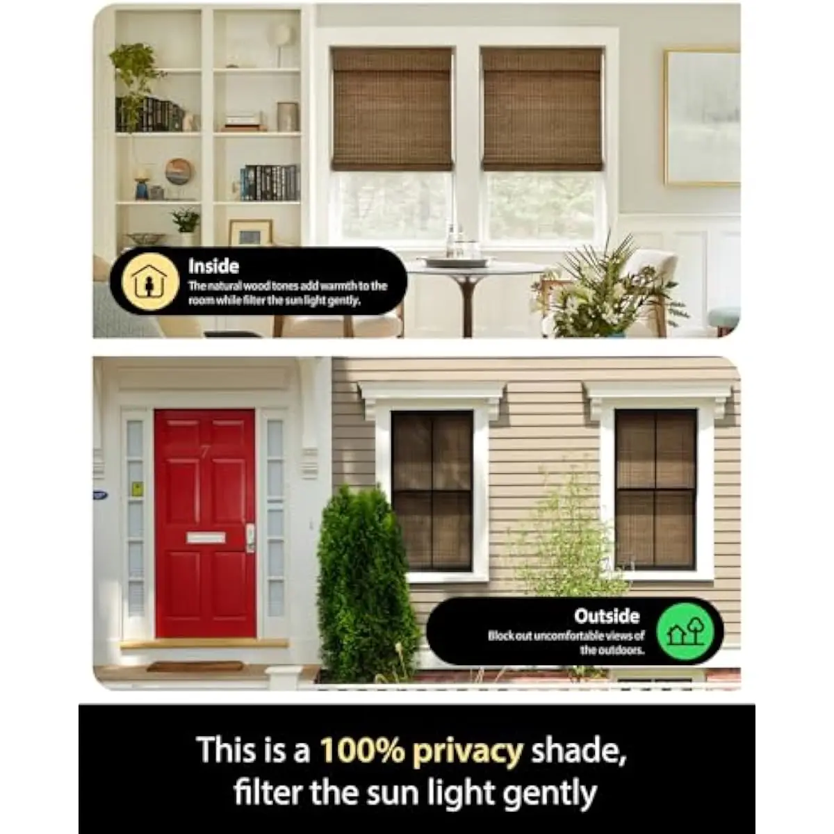 Cordless Bamboo Roman Shade with Valance | 36 Inch Width by 64 Inch Height | Eco Friendly Natural Fiber Window Covering | Indoor