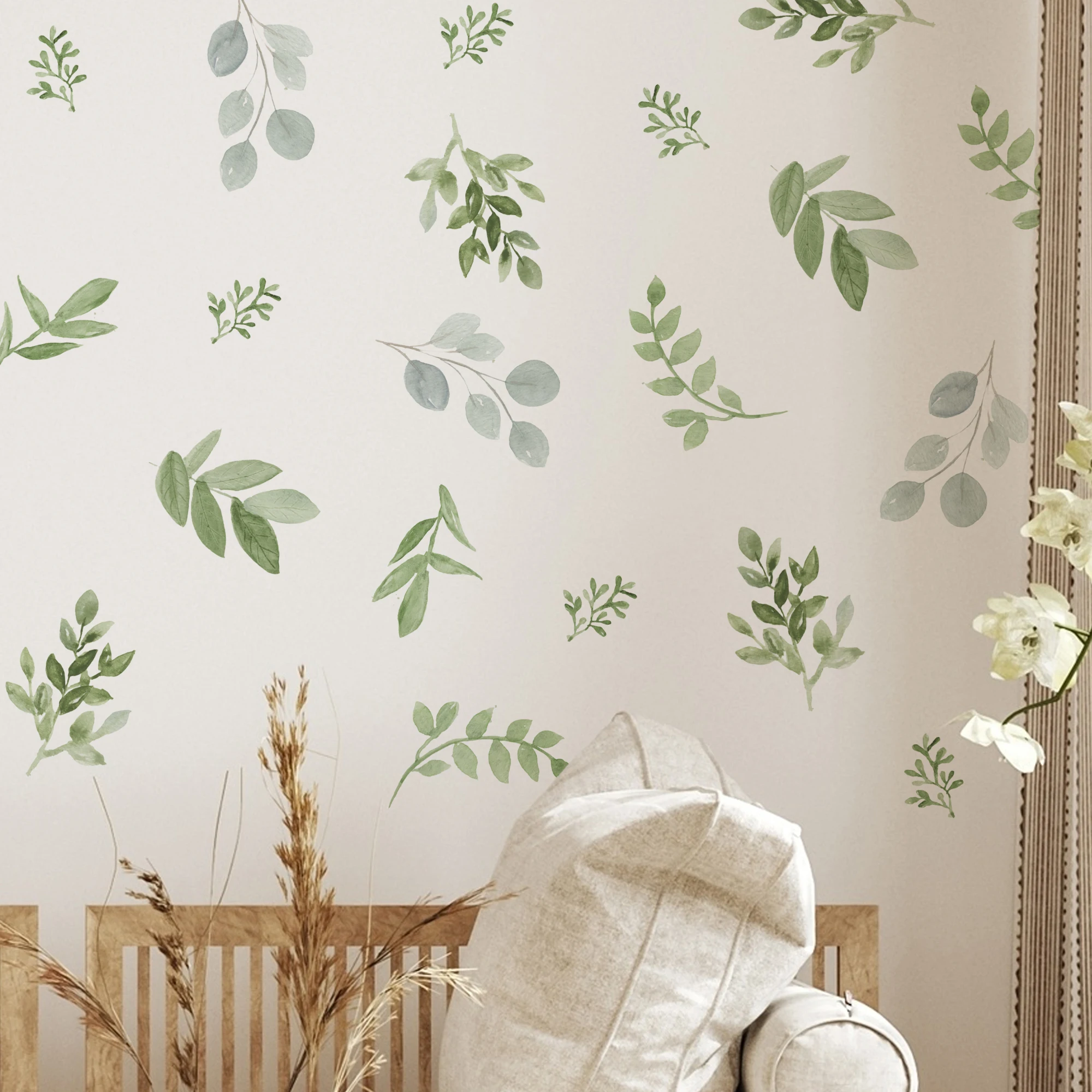 

Watercolor Simple Green Branches Leaves Wall Sticker Nursery Child Room Wall Art Vinyl Decal Kids Room Bedroom Living Home Decor