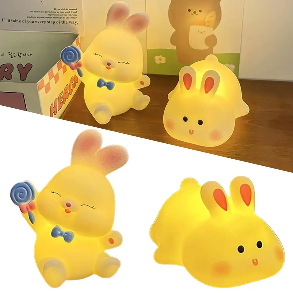 Cute Bunny Night Light Yellow Rabbit LED Bedside Lamp Battery Operated Warm Soft Light Mini Nursery Lamp for Kids Bedroom