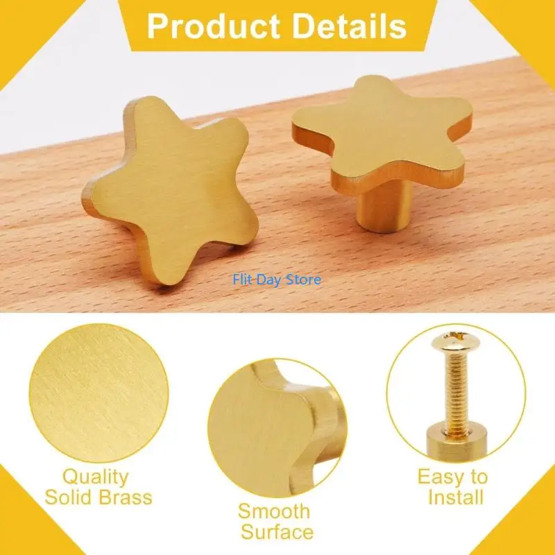 F92C Gold Tone Star Drawer Knobs with Screws Pack of 6 for Furniture Storage Updates