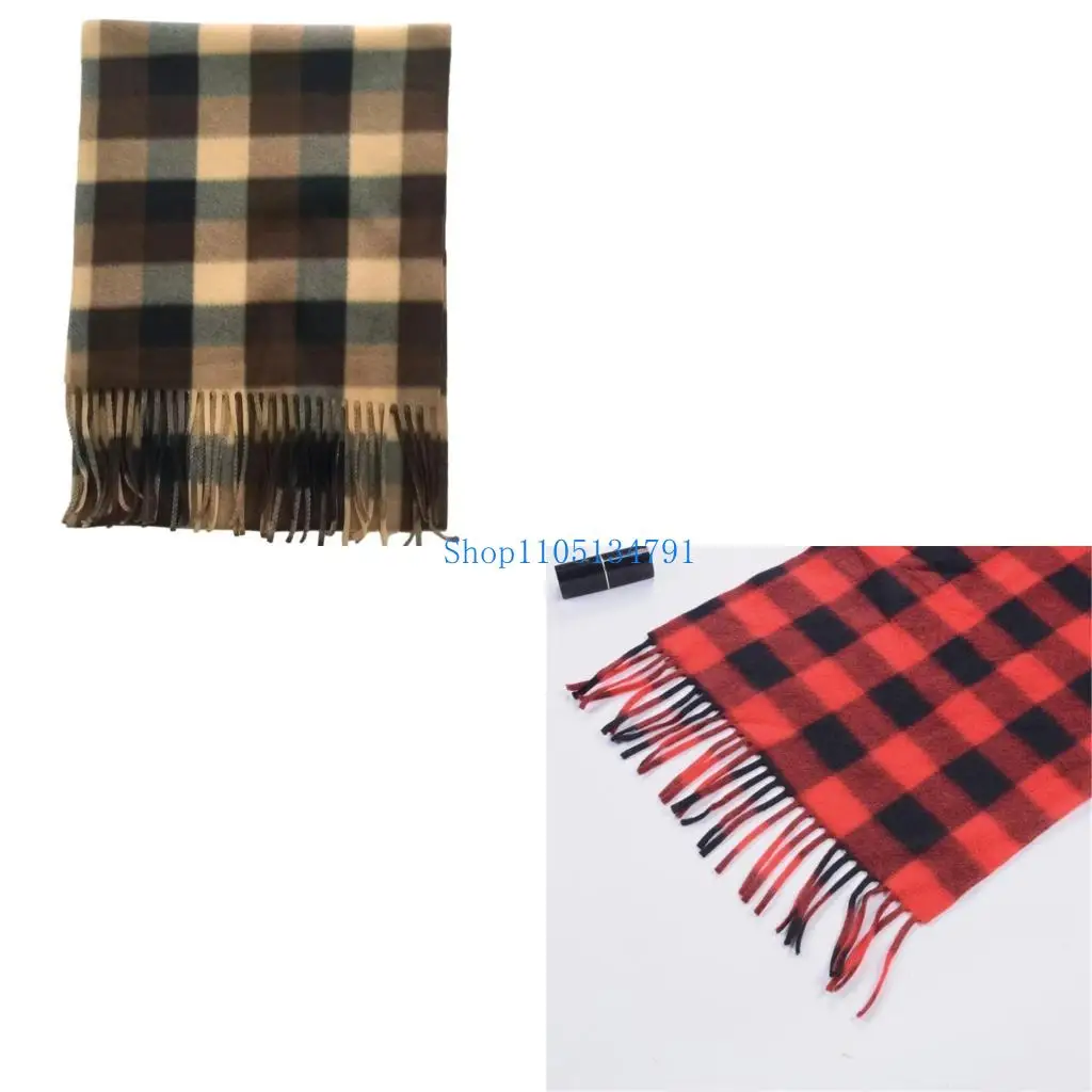 

98km Christmas Plaids Blanket Winter Scarf Warm Large Tartan Wrap Oversized Shawl Classical Tassels Decor
