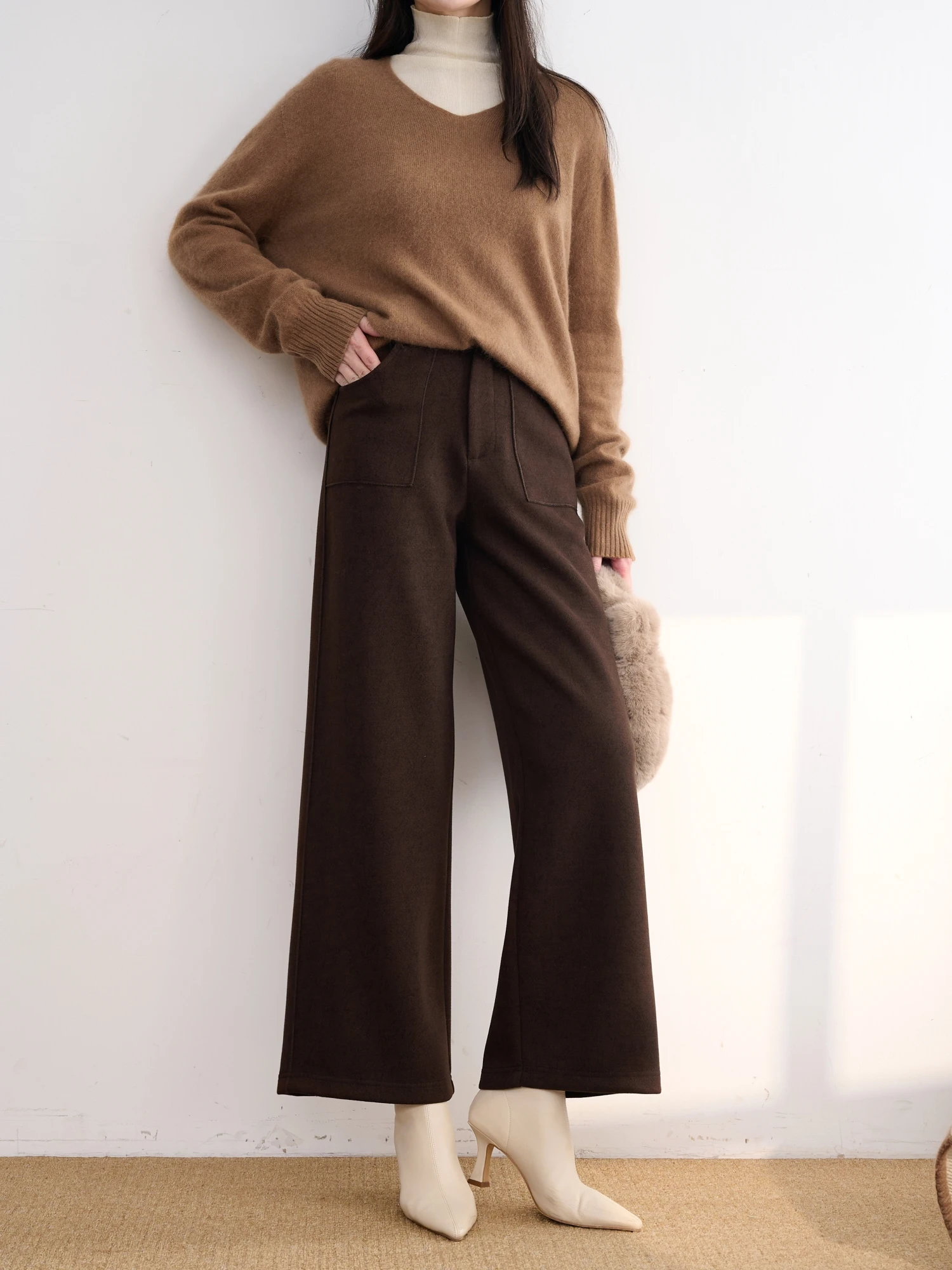 

Брюки JPOO с высокой талией, прямые, шерстяные, без пояса, с эффектом бесконечного удлинения ног, простые, стильные, повседневные