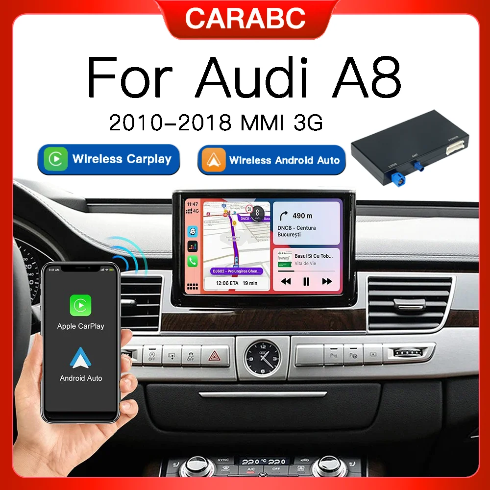 CARABC For Audi A8 D3 Wireless CarPlay Android Auto module 2010-2018 MMI 3G with AirPlay Mirror Link Car Play Functions