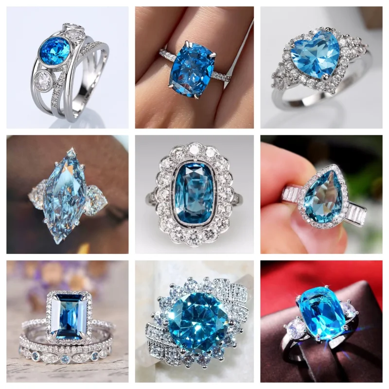 2024 New Navy Blue Cubic Zirconia Pigeon Egg Ring Women's Wedding  Luxurious Engagement Party Elegant Brilliant Jewelry