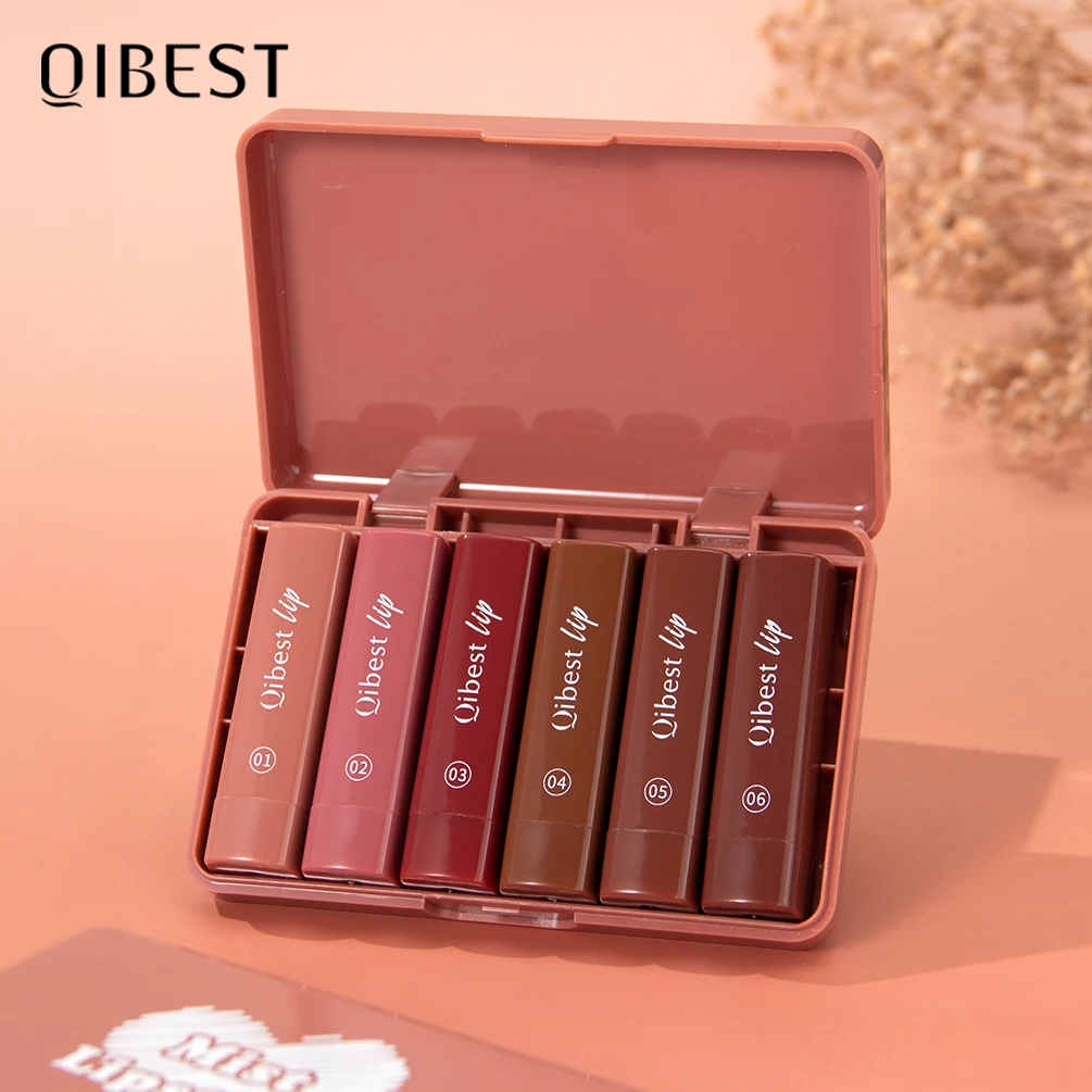 QIBEST długotrwała, łatwa w kolorze matowa pomadka do ust ołówek naturalny wodoodporny, odporny na pot zestaw konturówek do ust