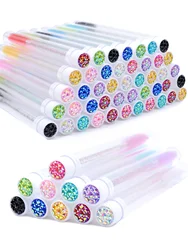 50Pcs Eyelash Brush Tubes With Crystal Lash Mascara Wands Eyebrow Comb Spoolies Container Lash Brush Applicators Makeup Tools