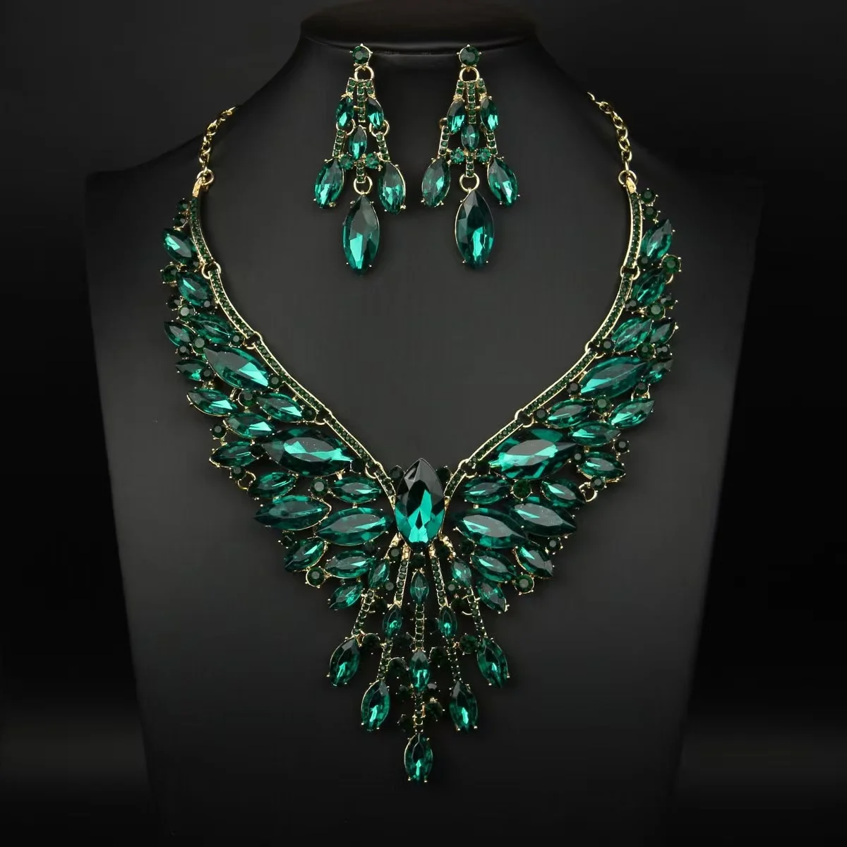 Multi-Color Inlaid Crystal Necklace & Earring Set