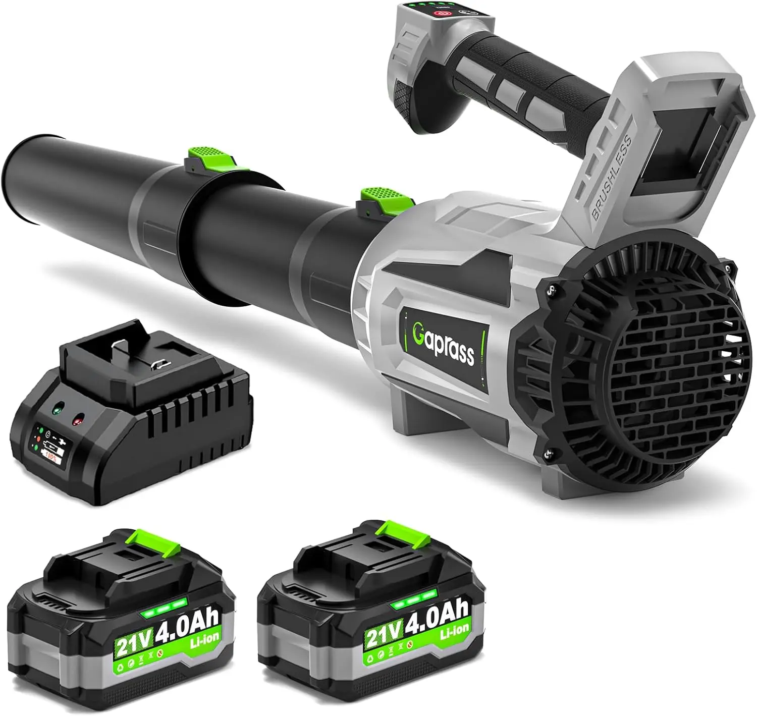 

Беспроводная воздуходувка для листьев с 2 батареями, 650 куб. футов в минуту, 180 миль в час, 5 скоростей и турборежим для ухода за газоном и двором