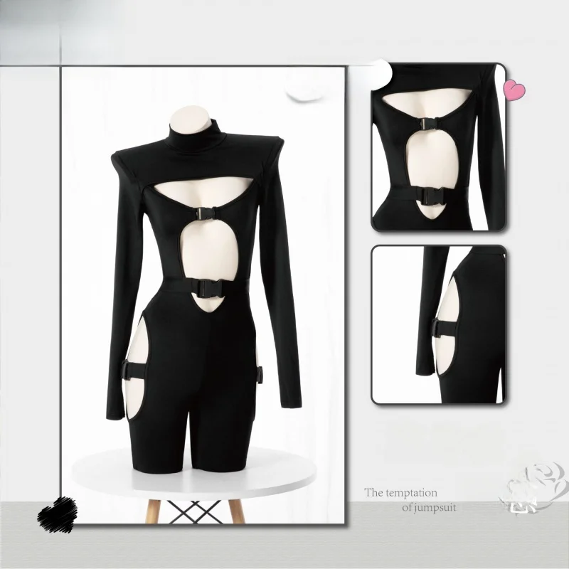 Jednolity Kolor Długi Seksowny Kombinezon z Wycięciami Jesień 2023 Nowy Damski Kombinezon Bapa Bule z Zamkiem Błyskawicznym Długie Spodnie Jednoczęściowy Strój