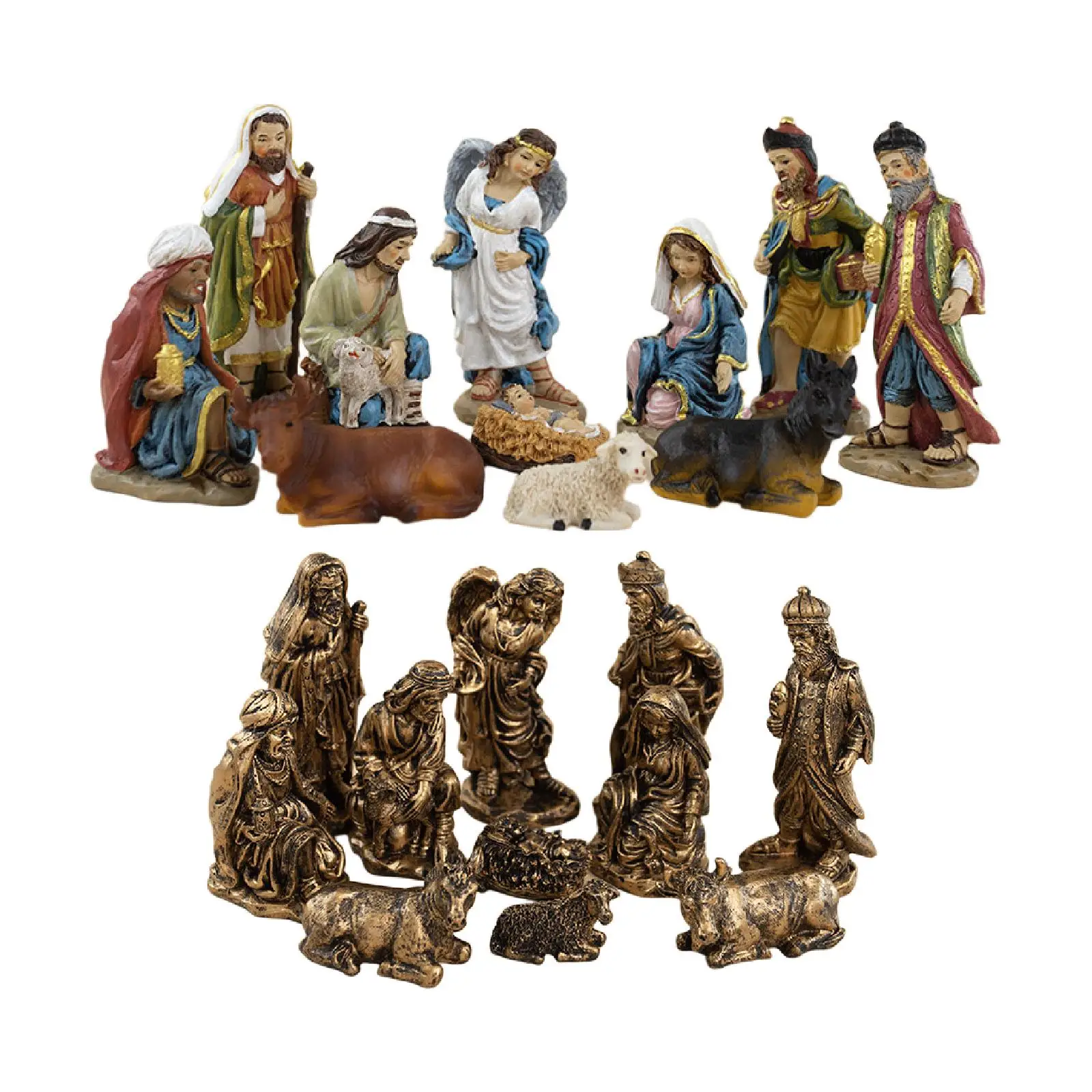Set of 11 Resin Christmas Figurines of Baby Jesus, Religious Christmas Fireplace