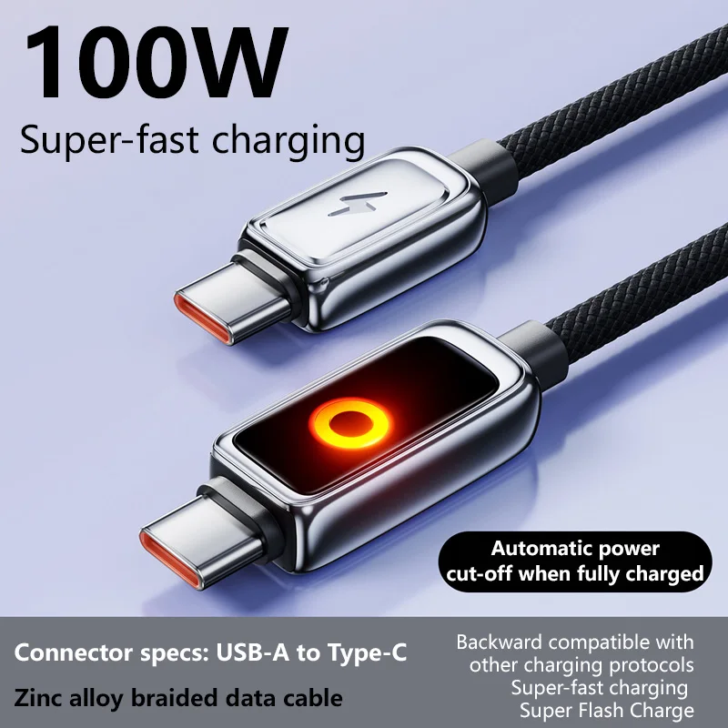 PD 100W USB C Cable 1 2M Automatic Power Off Fast Charge Usb A Or Type C To C Cable For iPhone 17 16 Pro Max Xiaomi Sumsang