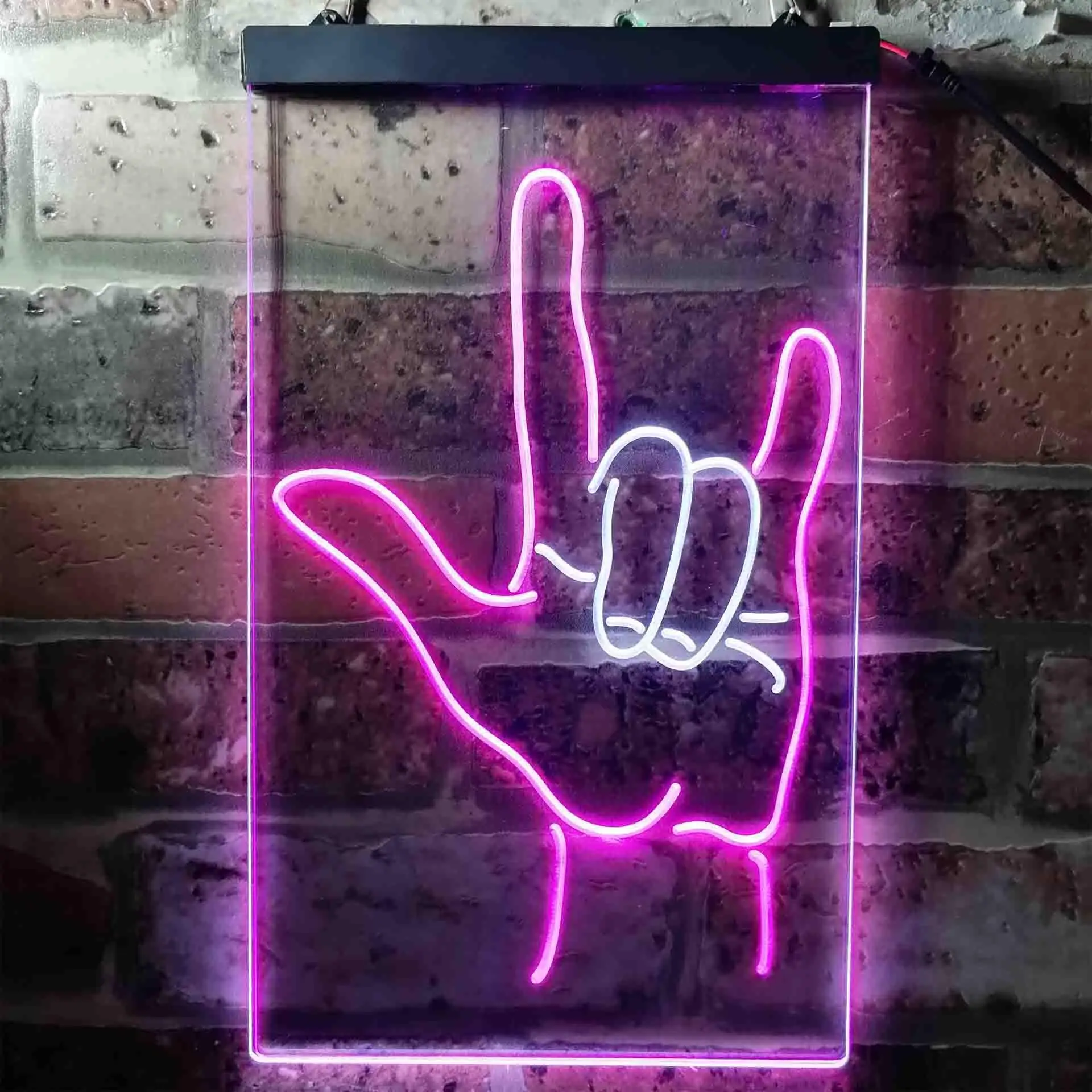 Rock & Roll Hand Music Bar Dual Color Led Neon Sign st6-i3700