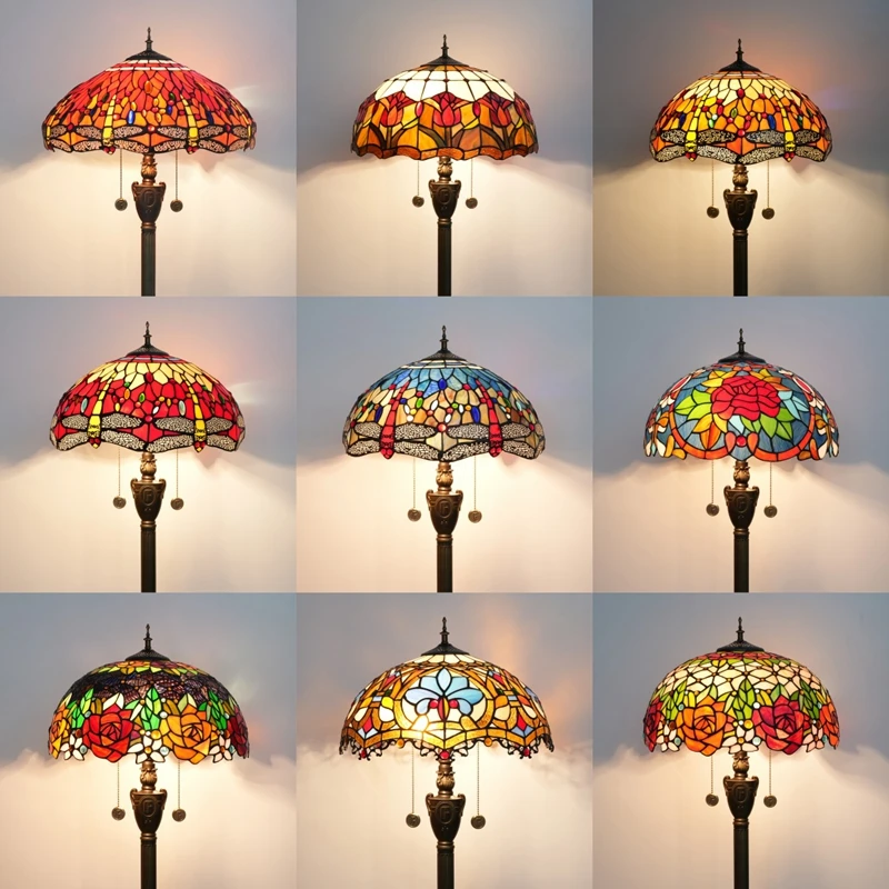 Tiffany Stained Glass Floor Lamp Led Vintage Mushroom Corner Lamp for Living Room Bedroom American Villa Office Reading Tall Lam