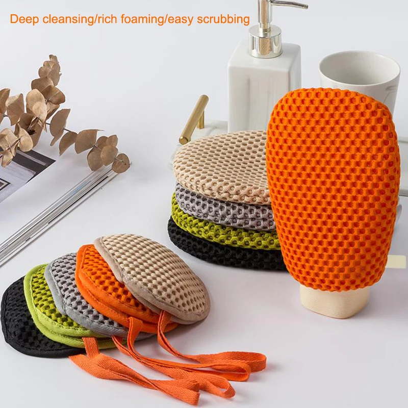 قفاز حمام مزدوج الجانب لإزالة الجلد الميت والأوساخ 2 في 1 قفاز ليفة الحمام قماش الاستحمام كيس صابون شبكي يمكن وضع الصابون #4