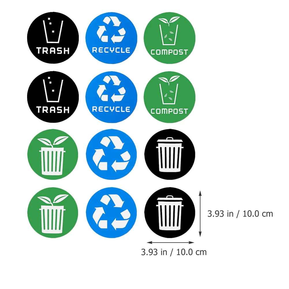 12-teilige wasserfeste Aufkleber zum Sortieren von Ablaufbehältern, Etiketten für Müll, Recycling, automatisches Schild, Miss