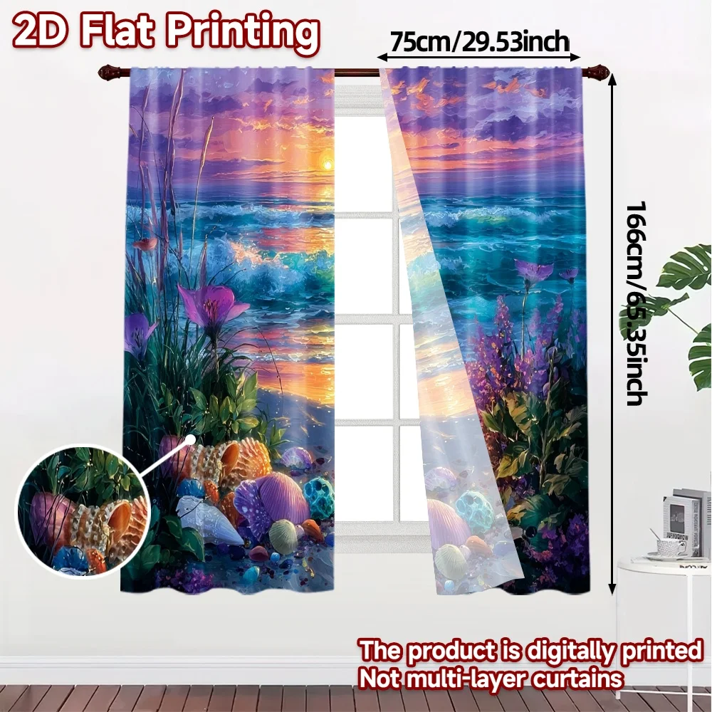 2pcs, 2D FLAT PRINTING Curtains (Without Rod) Seashells Twilight Chic Contemporary Curtains Versatile Durable Polyester Curtains