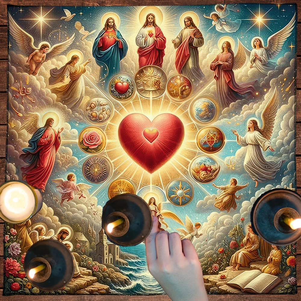 Tarot Cloth Small Tarot Cloth Astrology Sacred Heart & Celestial Symbols Tarot Tablecloth Altar Cloth Mystical Astrology