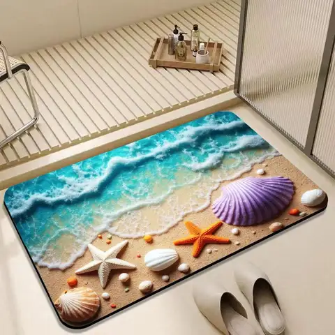 VIKAMA Summer Palm Leaf Diatomaceous Earth Bath Mat Quick Dry Non Slip Super Absorbent Stone Mat for Shower Toilet Floor Decor