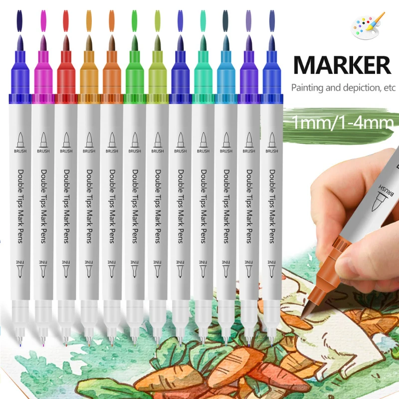 12/24/36/48/60/72 Color Double-head Marker Pen Set Waterproof and Quick-drying for Children's Painting Graffiti Hook Line