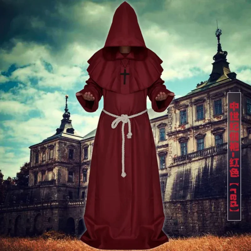 Monaco medievale costumi di Halloween Comic Con Party Costume Cosplay abiti Con cappuccio mantello mantello Friar Renaissance Priest For Men