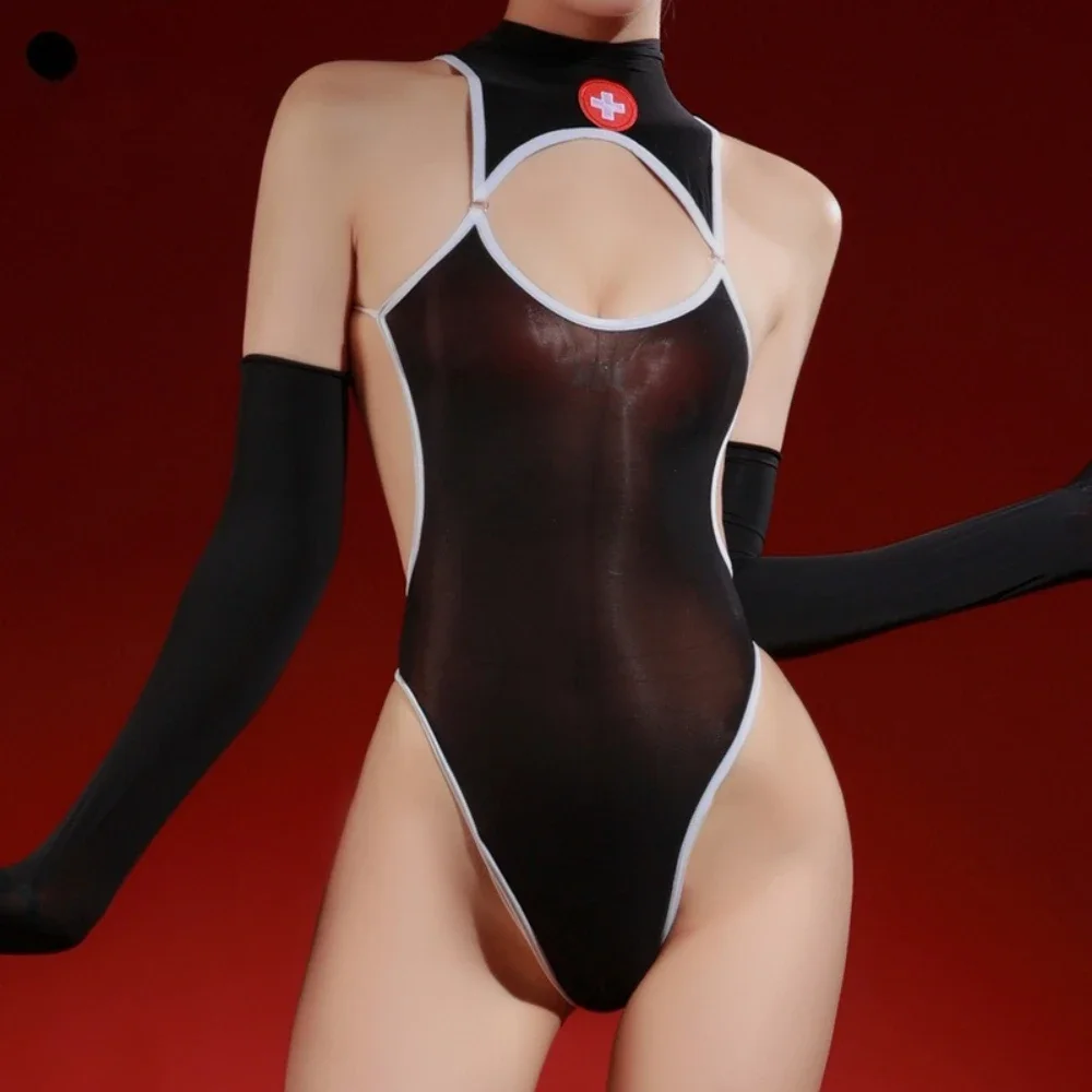 

Новое женское сексуальное нижнее белье, купальник, прозрачный блестящий шелковистый боди-комплект, эротический костюм-бэбидолл, костюм для ролевых игр, униформа горничной/медсестры