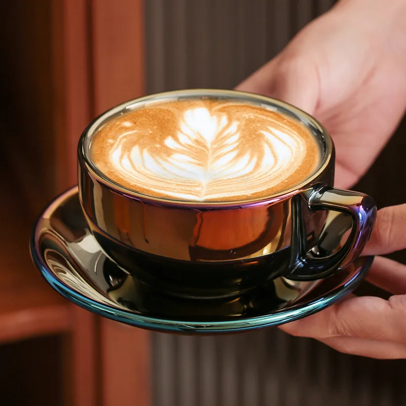 320ml Wide Mouth Barista Competition Latte Art Cup Set, Embossed Ceramic Americano Coffee Cup