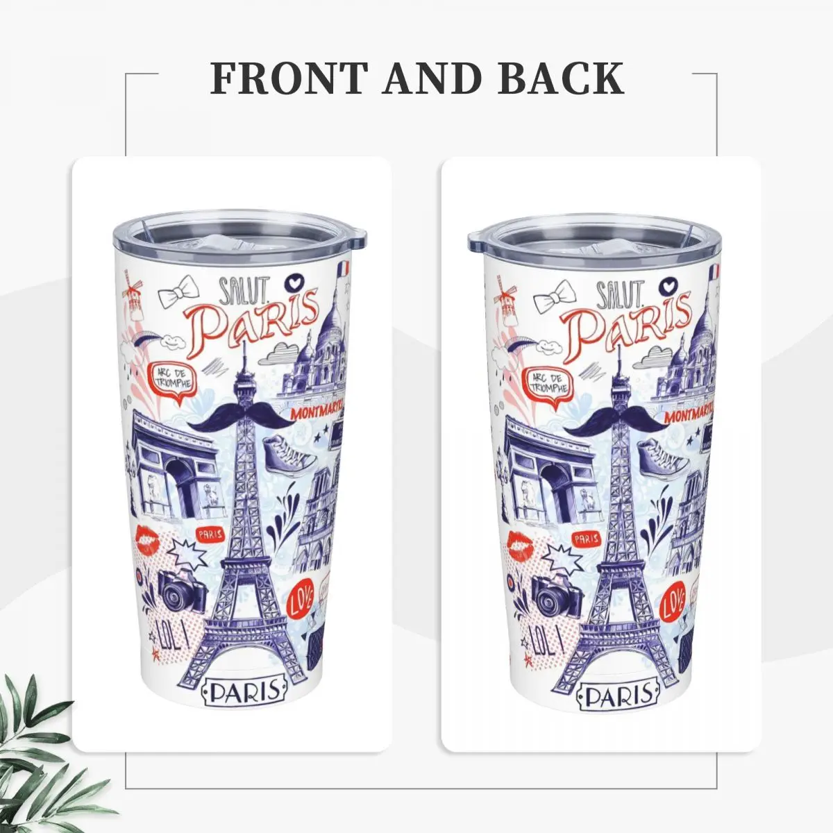 E-Eiffel Towers Stainless Steel Tumbler Paris Travel Mugs Cup 20oz Thermal Mug Portable Cold Drink Milk Tea Water Bottle